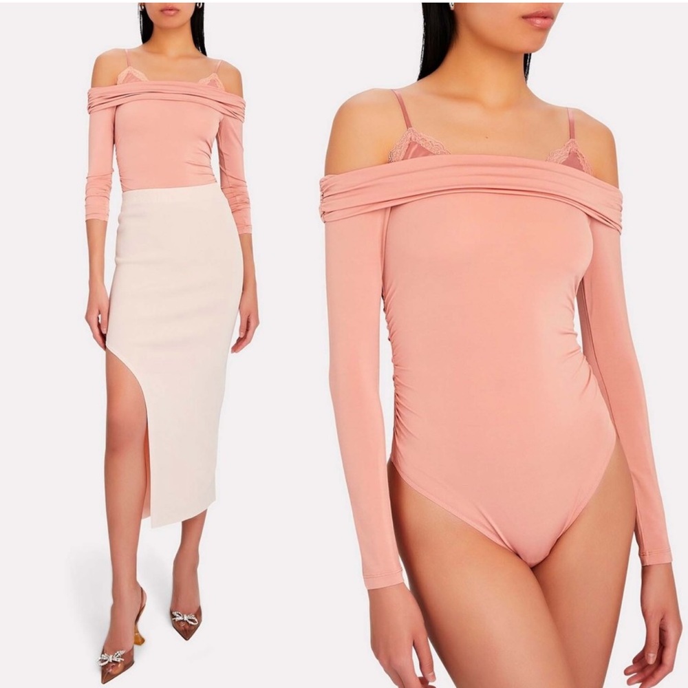 NWT Night Night Jonathan Simkhai Blush Cold-Shoulder Jersey Bodysuit in Small
